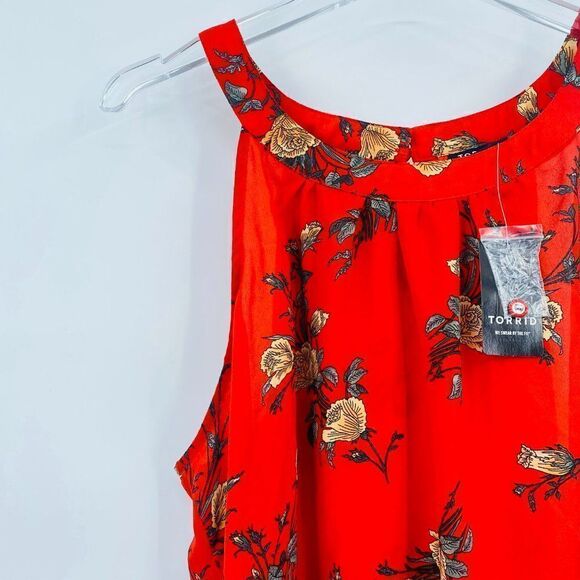 NEW Torrid Size 1X Orange Floral Sharkbite Hem Georgette Tank Top Blouse - Picture 5 of 10